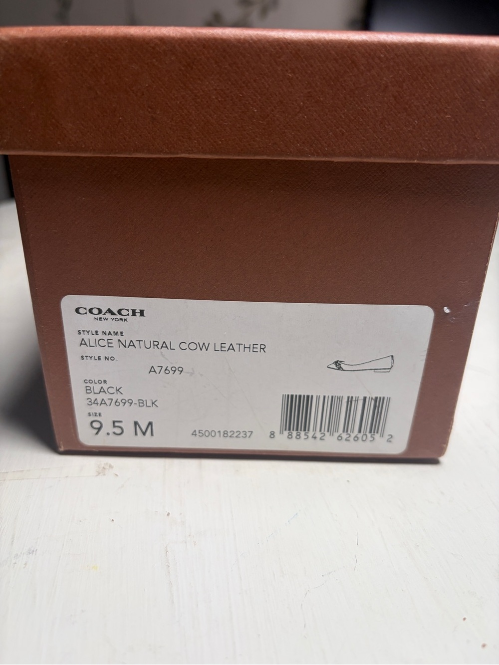 Coach Alice Natural Cow Black Leather Ballet Flats with Gold-Tone Hardware - Picture 2 of 7